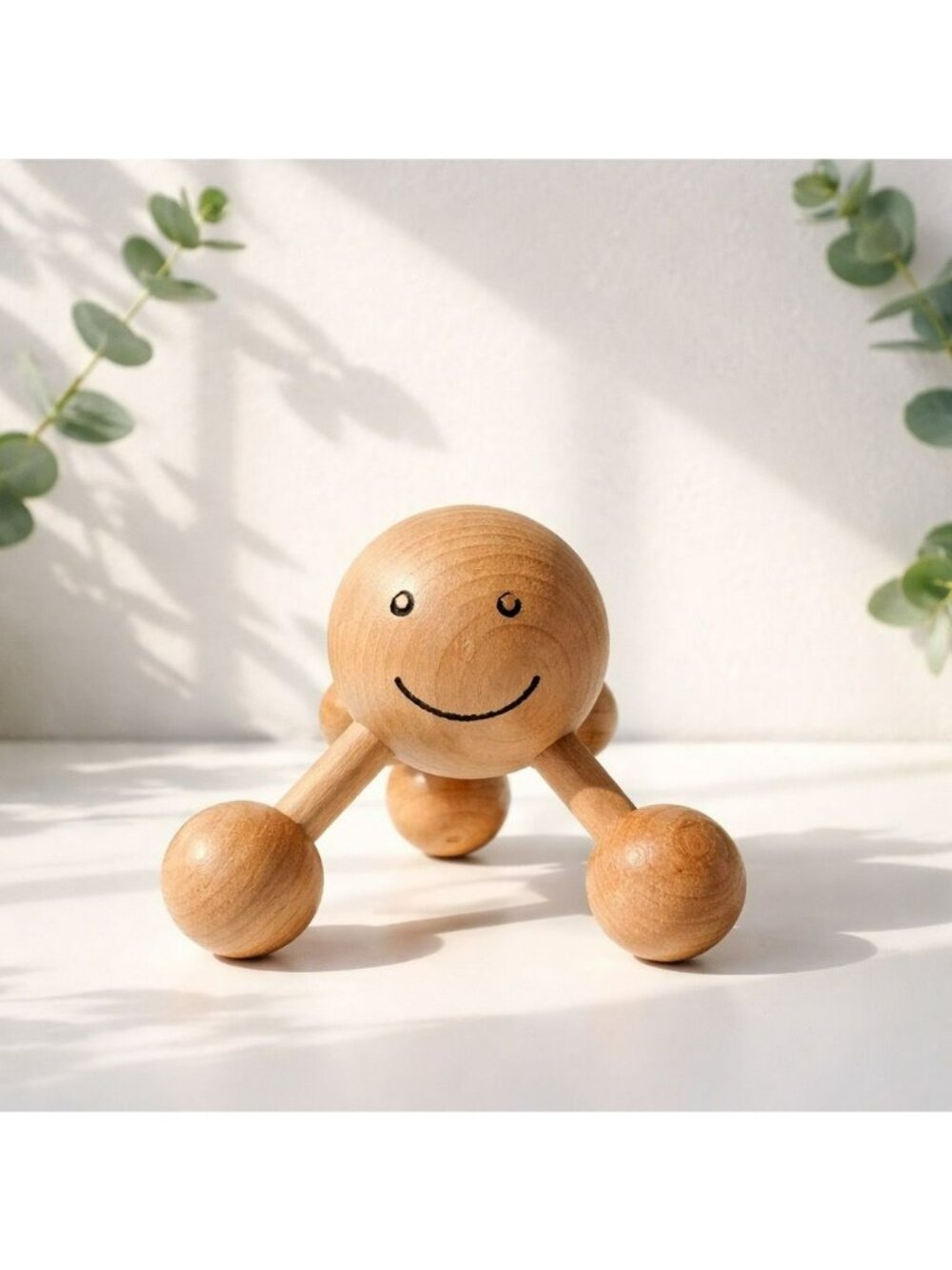 Natural Wood Hand Held Ball Massager Mr Happy Back & Body Therapy Tool Lightwt